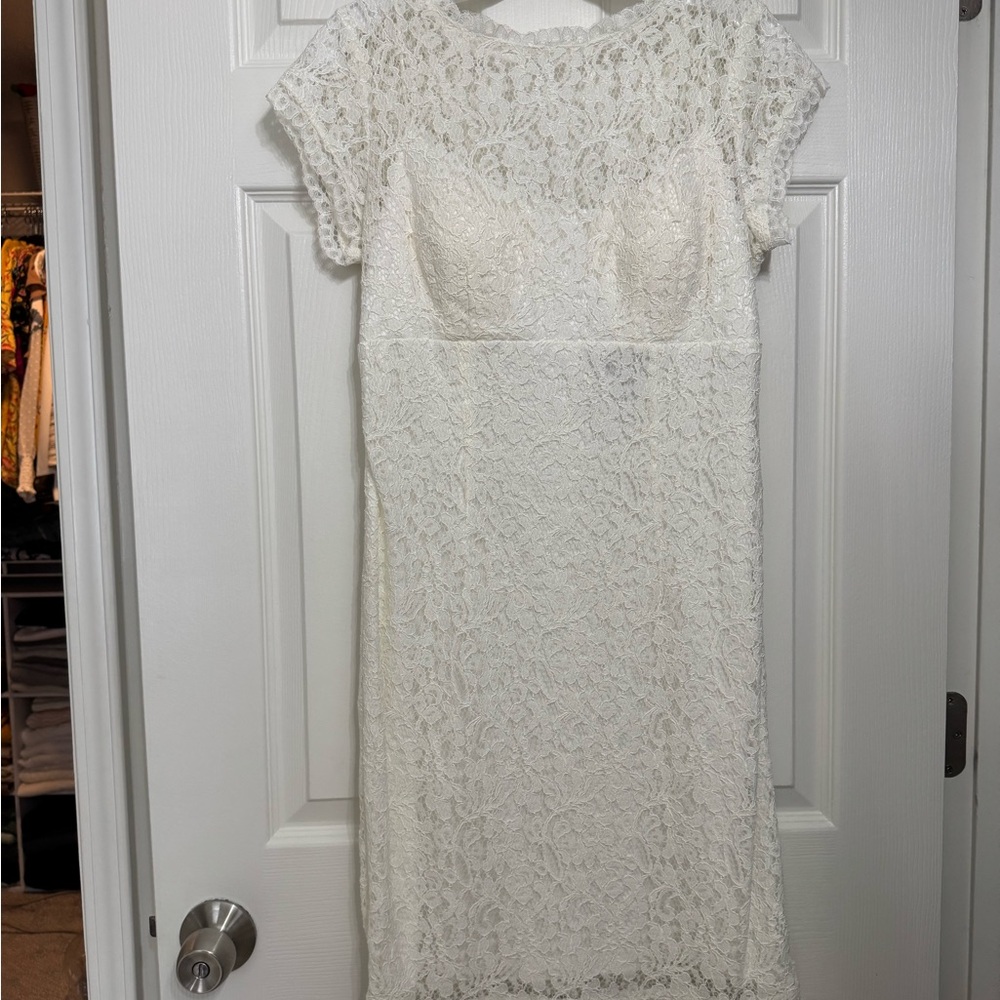 David's Bridal Ivory Lace Mini Dress